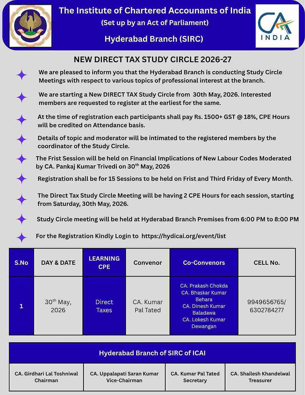 NEW DIRECT TAX STUDY CIRCLE 2026-27