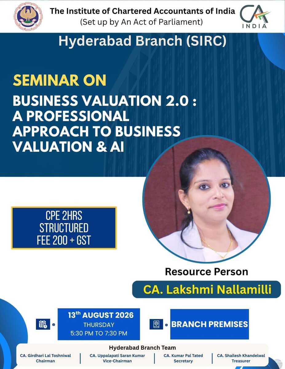 Seminar on Business Valuation 2.0 : A  Professional Approach to Business Valuation & AI