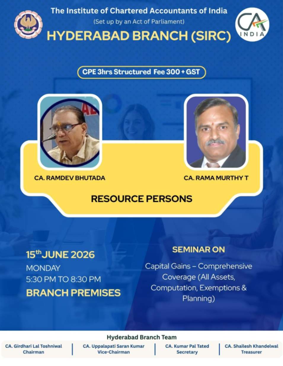Seminar on Capital Gains-Comprehensive Coverage (All Assets, Computation, Exemptions & Planning)
