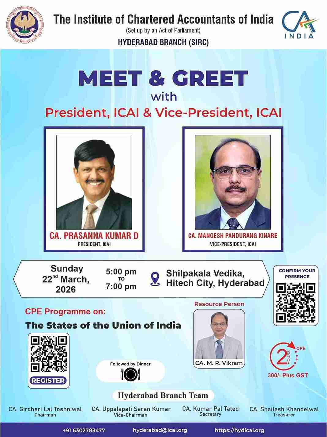 Seminar on  States of the Union of India -  Speaker :  CA.  M. R. VIKRAM