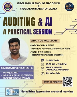 SEMINAR ON "PRACTICAL SESSION on AI in AUDITING" for CA STUDENTS