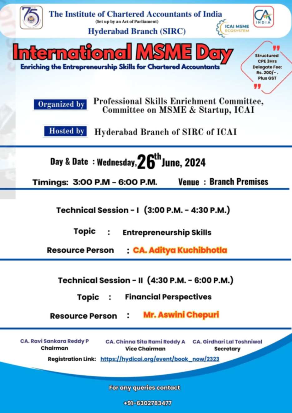 International MSME Day-Enriching the Entrepreneurship Skills for Chartered Accountants