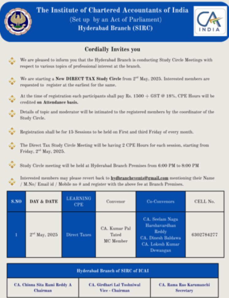 Cordially Invites you (New DIRECT TAX Study Circle)
