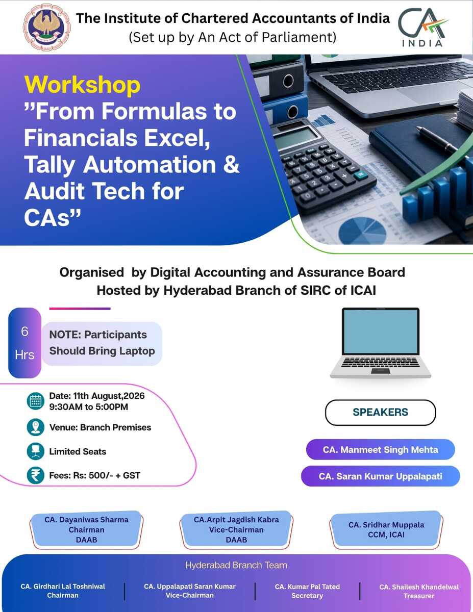 Workshop  "From Formulas to Financials Excel, Tally Automation & Audit Tech for CAs