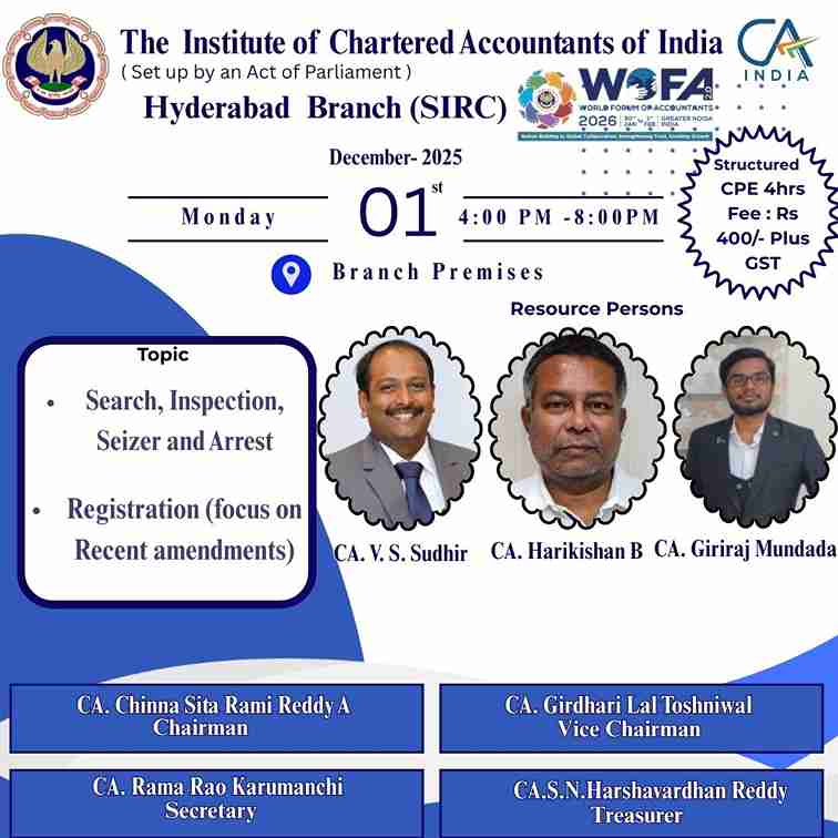 Seminar on Search, Inspection, Seizure and arrest and Registration (focus on Recent amendments)