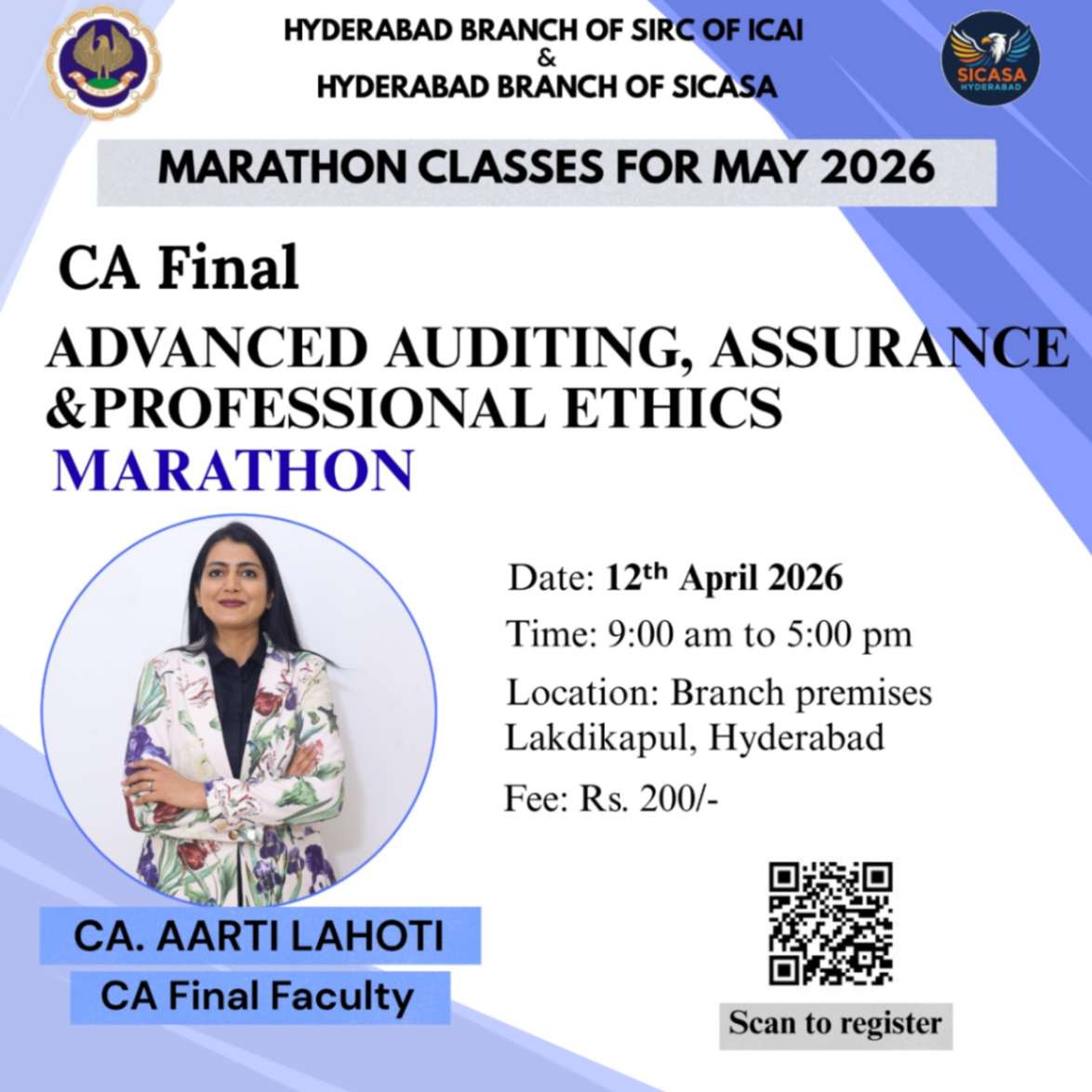 MARATHON CLASSES FOR CA FINAL STUDENTS ON AAAPE