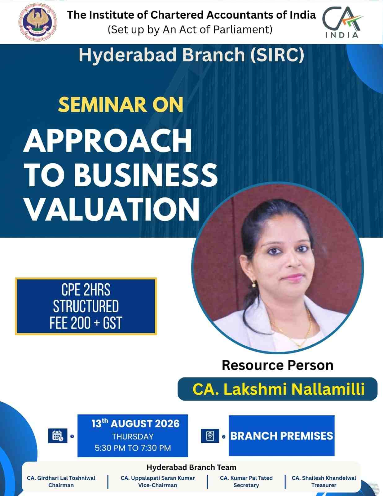 Seminar on "Approach  to Business Valuation"