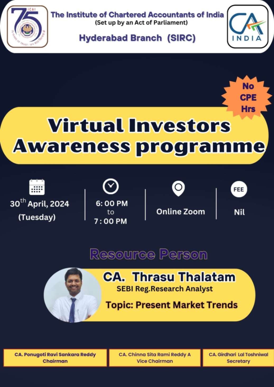 Event Details Virtual Investor Awareness ProgrammePresent Market Trends Hyderabad Branch of