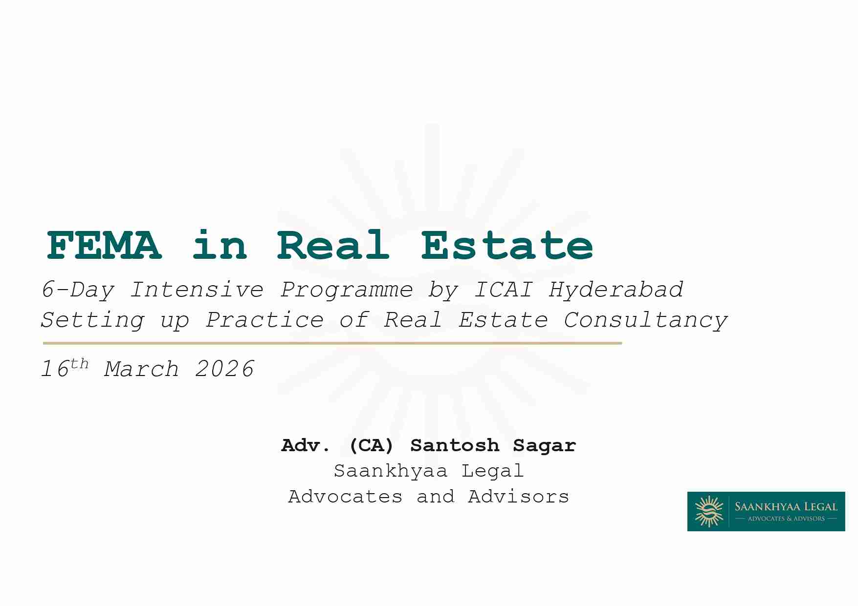 6 Days Workshop on Setting Up Practice of Real Estate Consultancy: Compliance, Advisory & Evolving Frontiers
