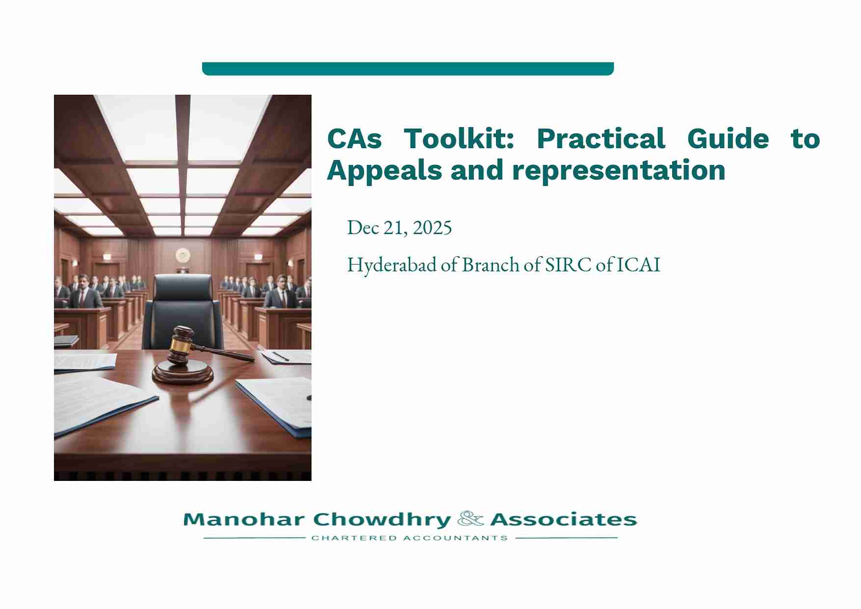 2 Days Workshop on CA’s TOOLKIT: PRACTICAL GUIDE TO APPEALS & REPRESENTATION 